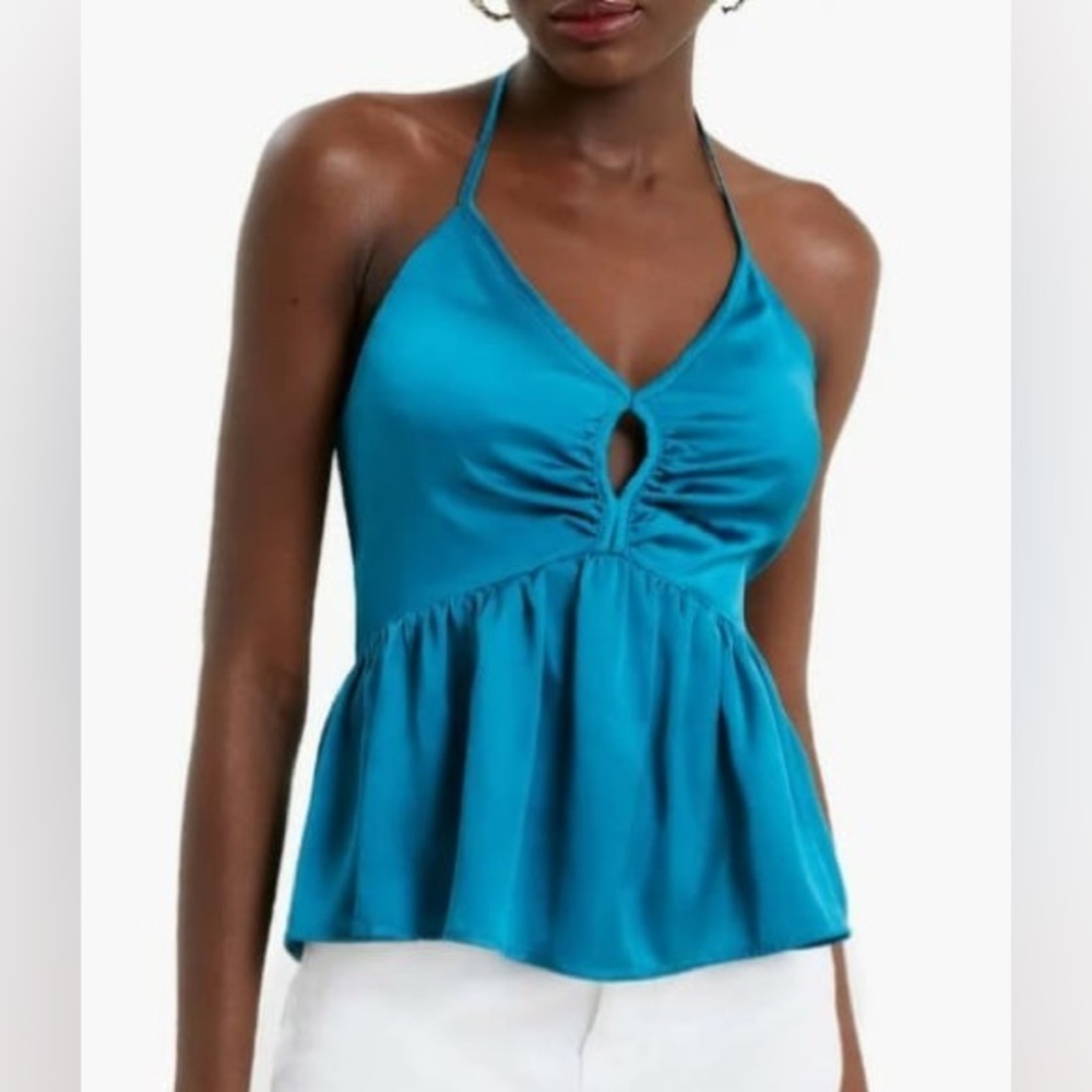 French Connection Silk Blue Halter Tank